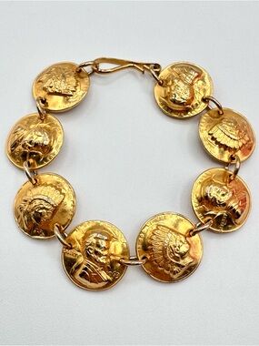 Vintage Indian Head & Lincoln Penny Coin Bracelet Gold Tone Hook Clasp 7 1/4”